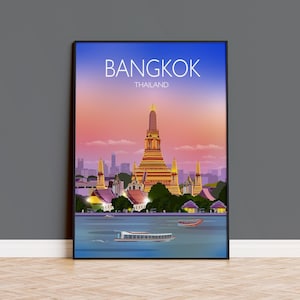Travel Poster of Bangkok, Travel Print of Bangkok, Bangkok Thailand,  Bangkok Travel Poster, Bangkok Cityscape