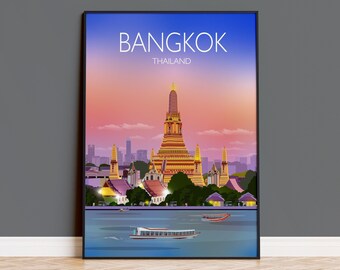 Travel Poster of Bangkok, Travel Print of Bangkok, Bangkok Thailand,  Bangkok Travel Poster, Bangkok Cityscape