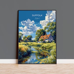 Suffolk Poster Wandkunst, Reisedruck von Suffolk, England, Suffolk Kunstliebhaber Geschenk, England Wandkunst Druck