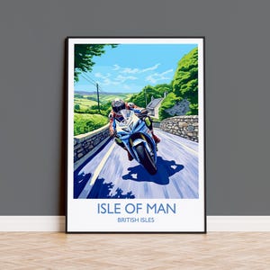 Isle of Man Print, Travel Poster of Isle of Man, Motorbike Racing, Isle of Man Art Gift,  British Isles Wall Art Print