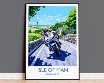 Isle of Man Print, Travel Poster of Isle of Man, Motorbike Racing, Isle of Man Art Gift,  British Isles Wall Art Print