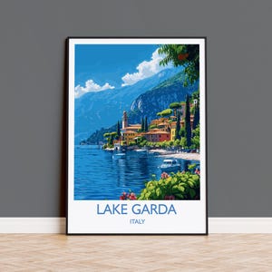Lake Garda Travel Poster Wall Art, Travel Print of Lake Garda, Lake Garda Art Lovers Gift, Italy, Italian Lakes Art Gift