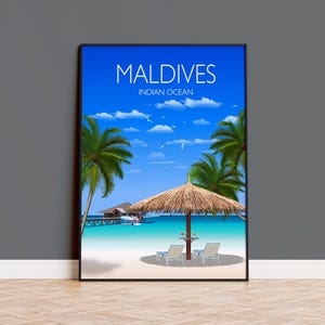 Travel Poster of Maldives, Travel Print of Maldives, Indian Ocean, Travel Poster, Maldives Print