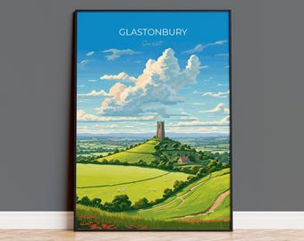 Glastonbury Travel Print Wall Art, Travel Poster of Glastonbury, Somerset, England, Glastonbury Gift Art, Somerset Gift, Wall Art Print