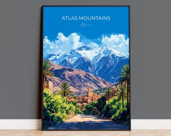 Atlas Mountains Travel Poster Wall Art, Travel Print of Atlas Mountains Art Lovers Gift, Morocco Wall Art