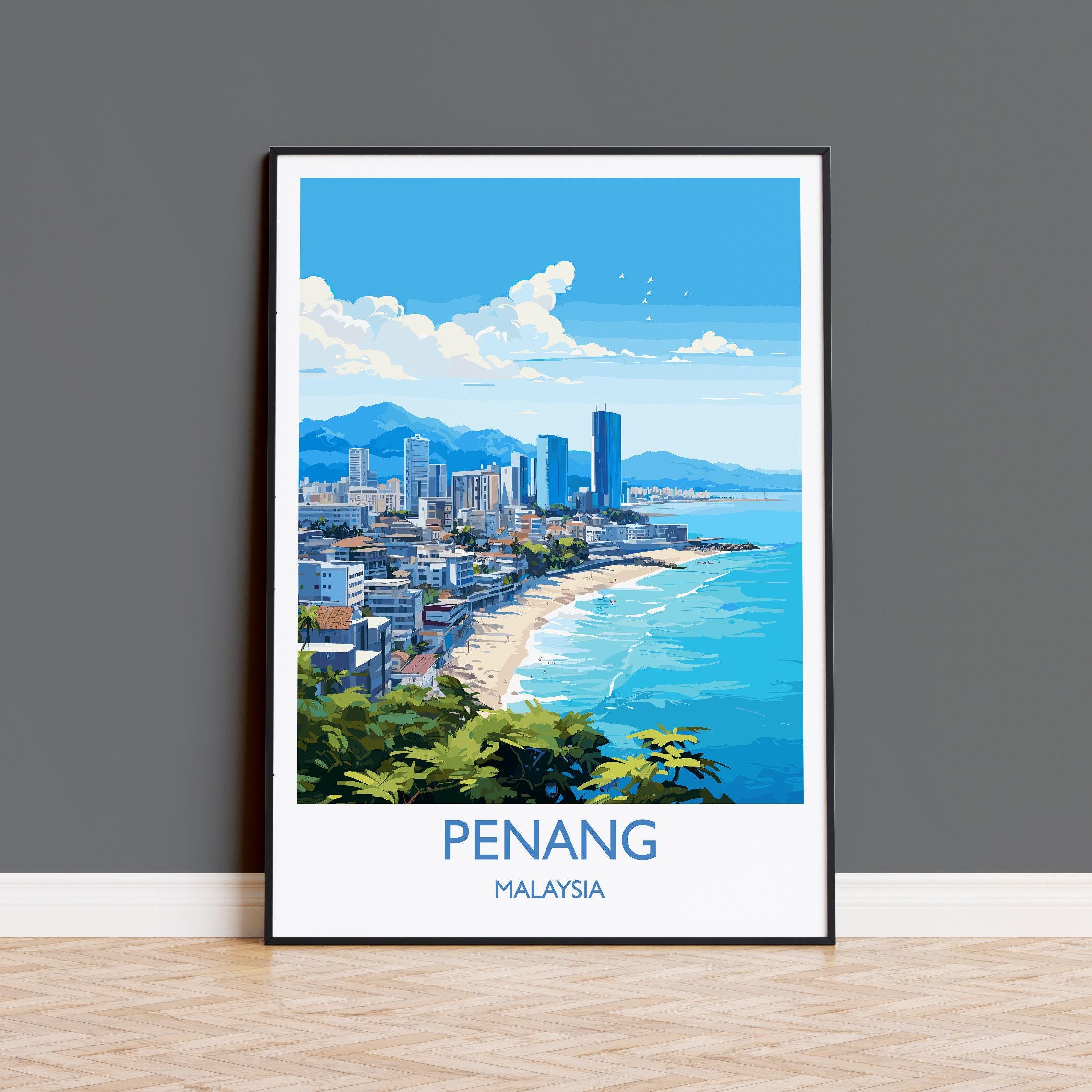 Penang Travel Print Wall Art, Travel Poster of Penang, Malaysia, Penang Art Gift, Wall Art Travel Gift