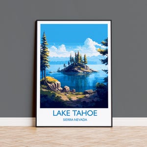 Lake Tahoe Poster, Travel Print of Lake Tahoe, Sierra Nevada Art, Lake Tahoe Gift, USA, Travel Gift