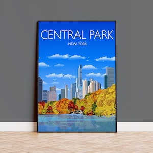Travel Poster of Central Park New York, Travel Print of Central Park, City of New York, USA, USA Travel Poster, New York Cityscape
