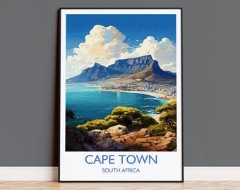 Cape Town Travel Print, Travel Poster of Cape Town,  Cape Town Art Lovers Gift, South Africa Gift, Wall Art Print