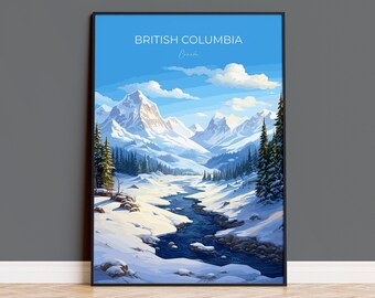 British Columbia Wall Art Travel Print, Travel Poster of British Columbia, British Columbia Art Lovers Gift, Canada Winter Art Travel Gift