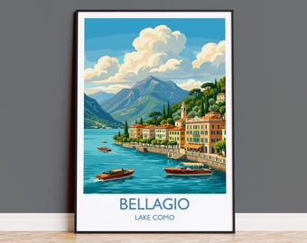 Bellagio Lake Como Print, Italian Lakes Wall Art with Border, Lombardy Poster, Italy Travel Print, Bellagio Gift