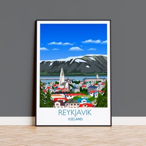 Reykjavik Travel Poster Wall Art, Reykjavik Travel Print, Iceland Wall Art, Reykjavik Art Lovers Gift, Iceland Wall Decor