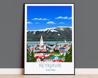 Reykjavik Travel Poster Wall Art, Reykjavik Travel Print, Iceland Wall Art, Reykjavik Art Lovers Gift, Iceland Wall Decor