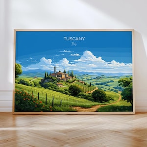 Tuscany Travel Poster Wall Art Landscape, Travel Print of Tuscany, Tuscany Art Lovers Gift,  Italy Art Gift