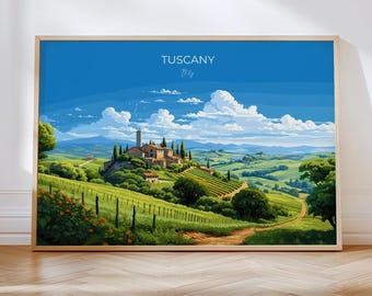 Tuscany Travel Poster Wall Art Landscape, Travel Print of Tuscany, Tuscany Art Lovers Gift,  Italy Art Gift