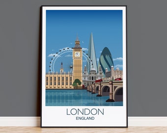 London Travel Print Wall Art, London Travel Poster, St Pauls Cathedral, Big Ben, Tower of London Art Lovers Gift, London Gifts