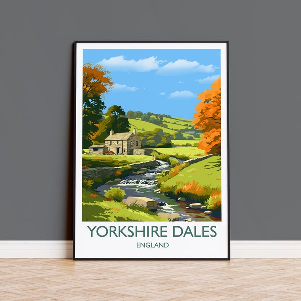 Yorkshire Dales Travel Print, Travel Poster of Yorkshire Dales,  England, Yorkshire Dales Art, Yorkshire Dales Gift, Wall Art Print