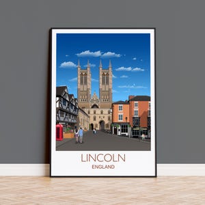 Lincoln Travel Poster, Travel Print of Lincoln, Lincoln Art Lovers Gift, English City Art, England, UK