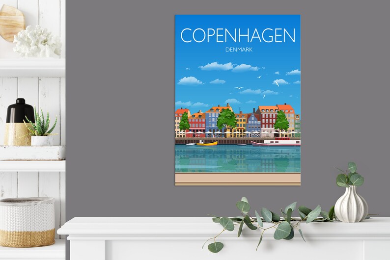 Copenhagen Poster, Travel Print of Copenhagen, City of Copenhagen, Denmark, Denmark Travel Poster, Copenhagen Cityscape image 4