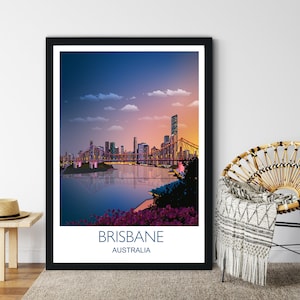 Brisbane Travel Print, Travel Poster of Brisbane, City of Brisbane,  Queensland, Australia, Australia Travel Poster, Brisbane Cityscape