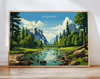 Yosemite Travel Poster Wall Art, Landscape Travel Print of Yosemite, National Park Art, Yosemite Gift, Colorado, USA, Travel Wall Art Gift