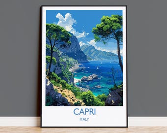 Capri Travel Print, Travel Poster of Capri, Italy, Capri Art Lovers Gift, Amalfi Coast Gift, Wall Art Print