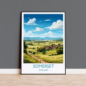 Somerset Poster Wall Art, Travel Print of Somerset, England, Somerset Art Lovers Gift, England Wall Art Print