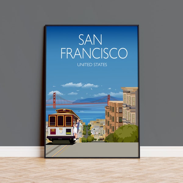 San Francisco Reiseposter Wandkunst, Reisedruck von San Francisco, San Francisco Kunstliebhaber Geschenk, USA Reiseposter