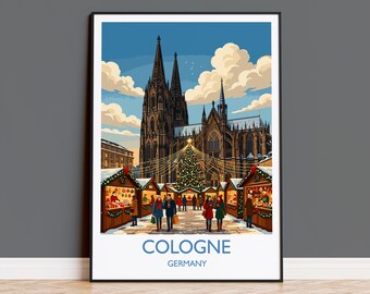 Cologne Christmas Market Print, Germany Winter Wall Art with Border, Cologne Cathedral Poster, German Festive Travel Print, Cologne Gift