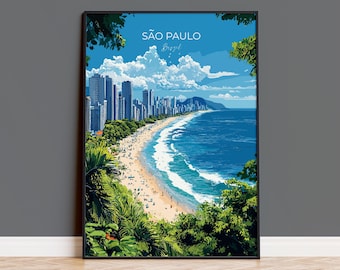 Sao Paulo Travel Poster, Travel Print of Sao Paulo, Brazil City Poster, Sao Paulo Wall Art Lovers Gift, Brazil Art Gift