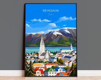 Reykjavik Print Wall Art, Reykjavik Travel Poster, Iceland Wall Art, Reykjavik Art Lovers Gift, Iceland Gift