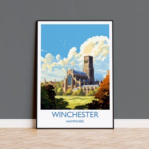 Winchester Travel Poster Wall Art, Travel Print of Winchester,  England, Hampshire Art Lovers Gift, English Countryside