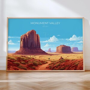 Monument Valley Travel Poster Wall Art, Landscape Travel Print of Monument Valley, National Park Art, Arizona USA, Travel Wall Art Gift