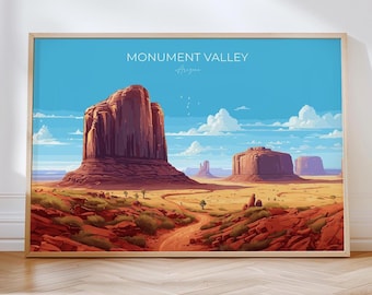 Monument Valley Travel Poster Wall Art, Landscape Travel Print of Monument Valley, National Park Art, Arizona USA, Travel Wall Art Gift