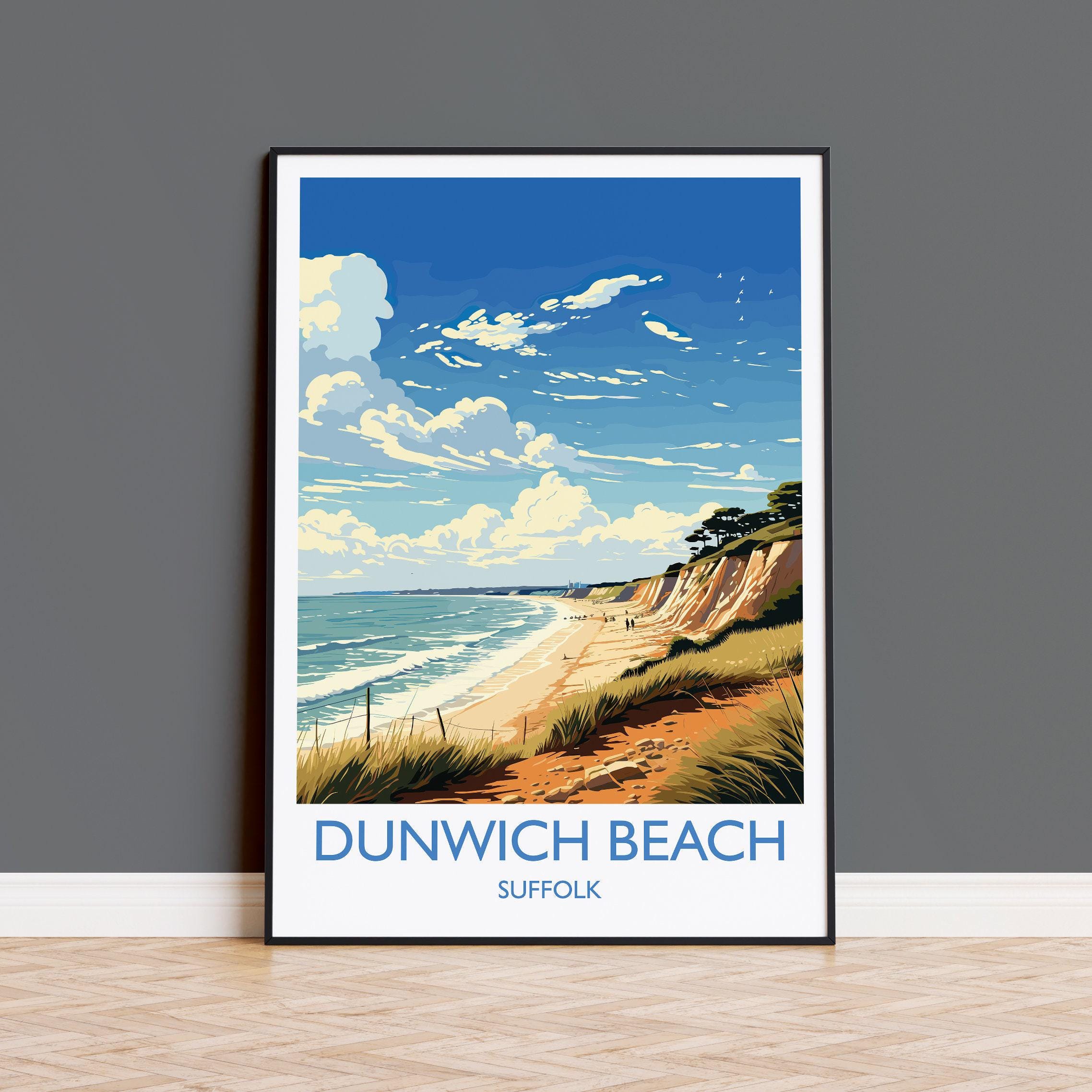 Dunwich Beach Travel Print, Travel Poster of Dunwich Beach,  Dunwich Beach Art Lovers Gift, Suffolk Coast Wall Art
