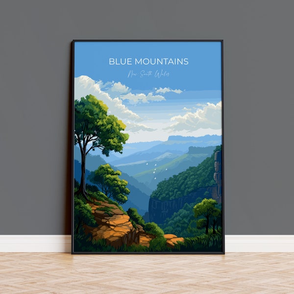 Blue Mountains Print, Travel Poster of Blue Mountains, New South Wales, Blue Mountains Gift, Australia Art Gift