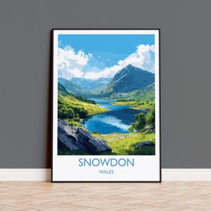 Snowdon Travel Poster, Snowdon Travel Print, Wales, Welsh Art, Snowdonia Gift, Wall Art Print