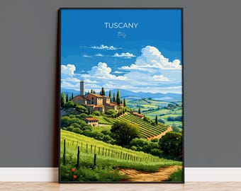 Tuscany Travel Print Wall Art, Travel Poster of Tuscany, Tuscany Art Lovers Gift,  Italy Art Gift