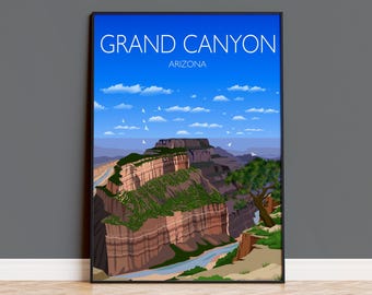 Grand Canyon Travel Poster Wall Art, Travel Print of Grand Canyon, Grand Canyon Art Lovers Gift, Arizona, USA Travel Art