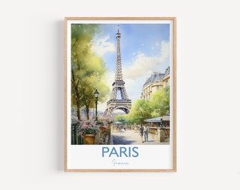 Poster Parijs, reisafdruk van Parijs, Frankrijk, cadeau Parijs, reisaquarelcadeau