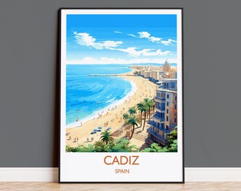 Póster de viaje de Cádiz, regalo de arte de Cádiz, arte de la costa española