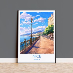 Impresión de viaje de Niza, póster de viaje de Niza, Francia, arte de Niza, regalo agradable, impresión de arte de pared