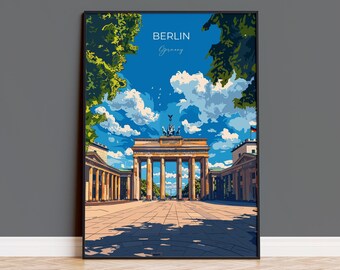 Berlin Travel Poster Wall Art, Travel Print of Berlin, Brandenburg Gate, Berlin Art Lovers Gift, Germany Art Gift