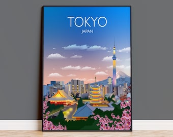 Travel Poster of Tokyo, Travel Print of Tokyo, City of Tokyo, Japan, Japan Travel Poster, Tokyo Cityscape