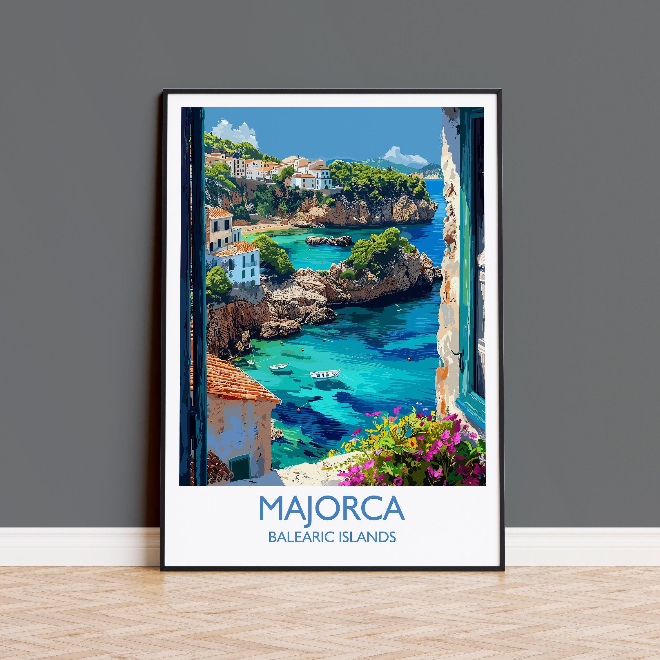 Mallorca Reise Druck, Reise Poster von Mallorca, Balearen Kunst Liebhaber Geschenk, Mallorca Wand Kunst