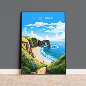 Durdle Door Travel Print, Travel Poster of Durdle Door, England, Dorset Coast Art Lovers Gift, Wall Art Print