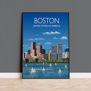 Travel Poster of Boston , Travel Print of Boston, City of Boston, USA, USA Travel Poster, Boston Cityscape