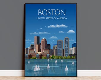 Travel Poster of Boston , Travel Print of Boston, City of Boston, USA, USA Travel Poster, Boston Cityscape