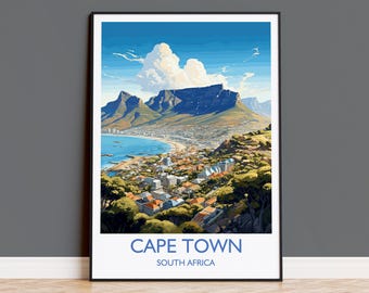 Cape Town Travel Print, Travel Poster of Cape Town,  Cape Town Art Lovers Gift, South Africa Gift, Wall Art Print
