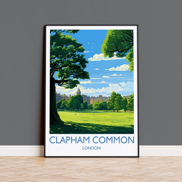 Clapham Common Travel Poster, Travel Print of Clapham Common, London Poster, Clapham Common Art Gift, London Art Lovers UK Travel Gift